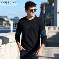 奢步士男装 冬季新款男士圆领字母刺绣舒适贴身卫衣