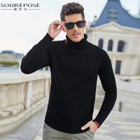 奢步士男装 冬季新款男士柔软舒适袖口撞色高领长袖毛衣