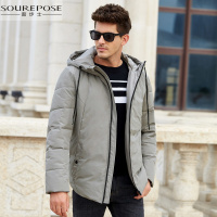 奢步士男装 冬季新款男士纯色连帽防风保暖棉衣
