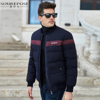 奢步士男装 冬季新款男士棒球领撞色字母印花保暖羽绒服