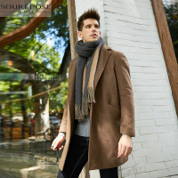 奢步士男装 冬装新款毛呢大衣男中长款 经典保暖单排扣翻领呢外套