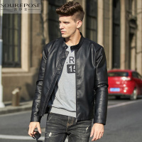奢步士男装 秋季新款男士皮衣外套 经典帅气立领哑光皮夹克男青年