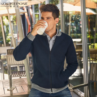 奢步士男装 男士针织衫开衫外套秋装新款 撞色开衫毛衣男青年