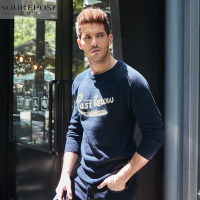 奢步士男装 男士针织衫秋装新款 圆领插肩袖毛衣 字母绣花毛衣男