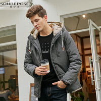 奢步士男装 冬季新款棉衣外套 纯色连帽保暖棉服棉袄男青年