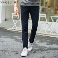 奢步士男装 夏装新款休闲裤男 修身抽绳字母绣花装饰休闲裤