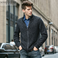 奢步士男装 秋装新款针织衫毛衣男 杂纱半高领针织开衫外套男青年