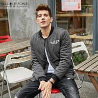 奢步士男装 冬季新款棉衣外套男 棒球领印花棉服棉袄男青年