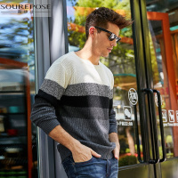 奢步士男装 秋装新款男士毛衣圆领 撞色渐变花纱针织衫男青年