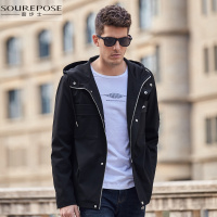 奢步士男装 2019春季新款男士欧美潮流连帽男装长袖夹克外套