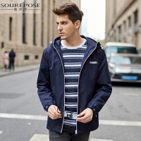 奢步士男装 2019春季新款男士欧美潮流连帽印花短款夹克外套