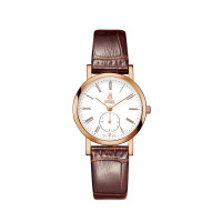瑞士依波路 典雅系列超薄时尚简约小三针白盘玫瑰金石英皮带女士手表送礼