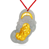 珠宝王国(ZBWG) 足金翡翠吊坠 貔貅吊坠 金镶玉吊坠 金玉貔貅通用款黄金吊坠 配吊坠绳 定价