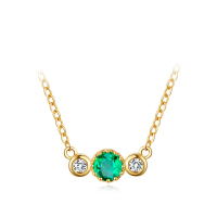 手拉手(Slaso)珠宝 18K玫瑰金钻石镶祖母绿套链女款 18K钻饰彩宝项链吊坠女款 包赠送证书 送女友 TL0156