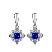 珠宝王国(ZBWG) 18K金钻石镶蓝宝石耳钉女款 18K彩金钻饰彩宝宝石耳饰女款 含证书 ED768