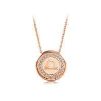 手拉手(Slaso) 18K玫瑰金吊坠锁骨链女款 镶钻石吊坠项链 十二星座套链天秤座