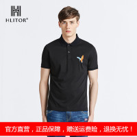 法国HLITOR专柜正品时尚都市系列双丝光棉翻领蜂鸟刺绣短袖T恤