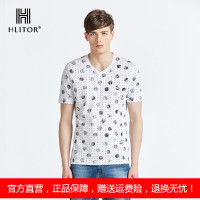 法国HLITOR夏装男士短袖T恤半袖白色体恤青少年潮流男装上衣服
