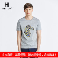 法国HLITOR专柜正品春夏个性鹿头印花双丝光棉圆领短袖T恤
