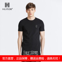 法国HLITOR专柜男士T恤男短袖圆领纯棉纯色体恤半袖打底衫潮流