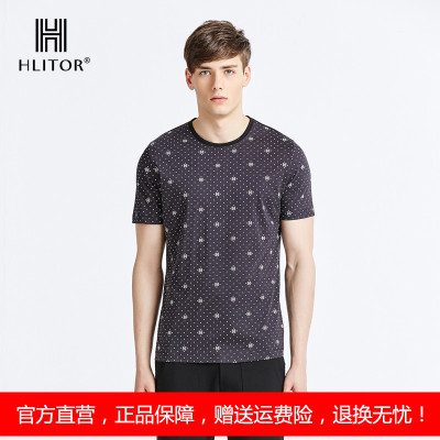 法国HLITOR专柜正品夏时尚都市系列双丝光棉数码印圆领短袖T恤