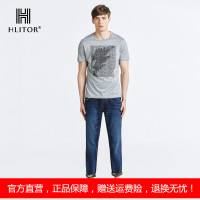 法国HLITOR专柜正品春夏时尚都市洗水中腰深蓝针织精致牛仔长裤