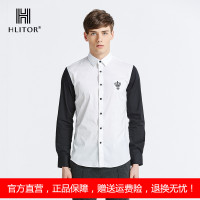 法国HLITOR专柜正品春夏时尚都市系列黑白撞色男士长袖衬衫