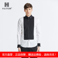 法国HLITOR专柜正品春夏时尚都市系列个性黑白拼接长袖衬衫