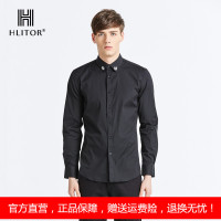 法国HLITOR专柜正品春夏时尚都市系列刺绣翻领个性黑色长袖衬衫