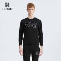 法国HLITOR时尚欧洲简约植绒刺绣舒适弹力男装春夏长袖T恤