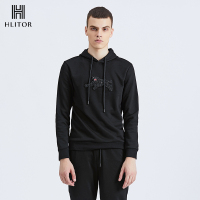 法国HLITOR欧洲时尚豹子手缝绣珠连体带帽黑色简约男装卫衣