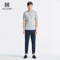 法国HLITOR专柜正品春夏时尚都市洗水中腰深蓝针织牛仔长裤