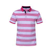 法国HLITOR正品夏季透气翻领立领短袖男装条纹T恤