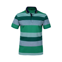 法国HLITOR正品夏季透气翻领立领短袖纯棉宽条纹男装T恤