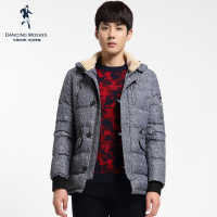 特卖清仓/与狼共舞羽绒服青年男士连帽毛领冬季保暖短款上衣外套