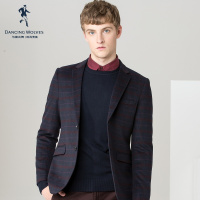 清仓特卖/与狼共舞男装秋季商务休闲格纹修身单排扣西服外套Z