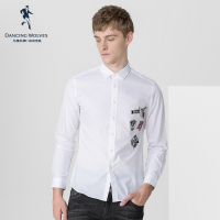 清仓特卖/与狼共舞长袖衬衫秋季青年男装时尚潮流修身白色衬衣男Z