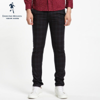 清仓特卖/与狼共舞男装休闲裤秋冬男士紧身小脚格子时尚长裤Z