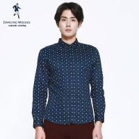 清仓特卖/与狼共舞男装商场同款波点时尚青年修身潮流长袖衬衫