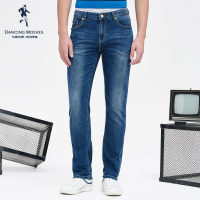 清仓特卖/与狼共舞男士牛仔裤青年韩版直筒修身潮流休闲长裤男