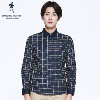 清仓特卖/与狼共舞男装商场同款衬衣拼接格纹领商务休闲长袖衬衫