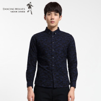 清仓特卖/ 与狼共舞男士印花衬衫男装春季修身长袖迷彩衬衣男Z