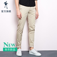 与狼共舞休闲裤男春季新品男士时尚修身裤子潮流直筒卡其色长裤男