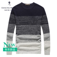 与狼共舞针织衫秋冬新款男士条纹条纹修身韩版青年羊毛衫毛衣