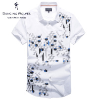 清仓特卖/ 与狼共舞短袖衬衫2017夏季新款男士印花衬衣Z