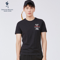 与狼共舞短袖T恤男士印花刺绣圆领体恤潮流纯棉2018夏季新款男装