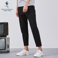 与狼共舞休闲裤男2018秋季新款男装修身哈伦裤黑色休闲九分长裤男