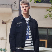 与狼共舞牛仔夹克2018秋季新款男装印花潮流复古男士牛仔外套DY