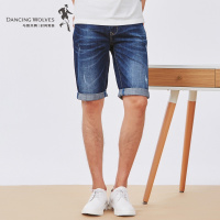 与狼共舞男五分裤2018夏季潮流水洗简约时尚修身牛仔短裤子DY