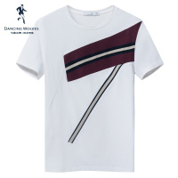 与狼共舞短袖T恤2018夏秋新款潮流男士圆领打底修身纯棉上衣DZ